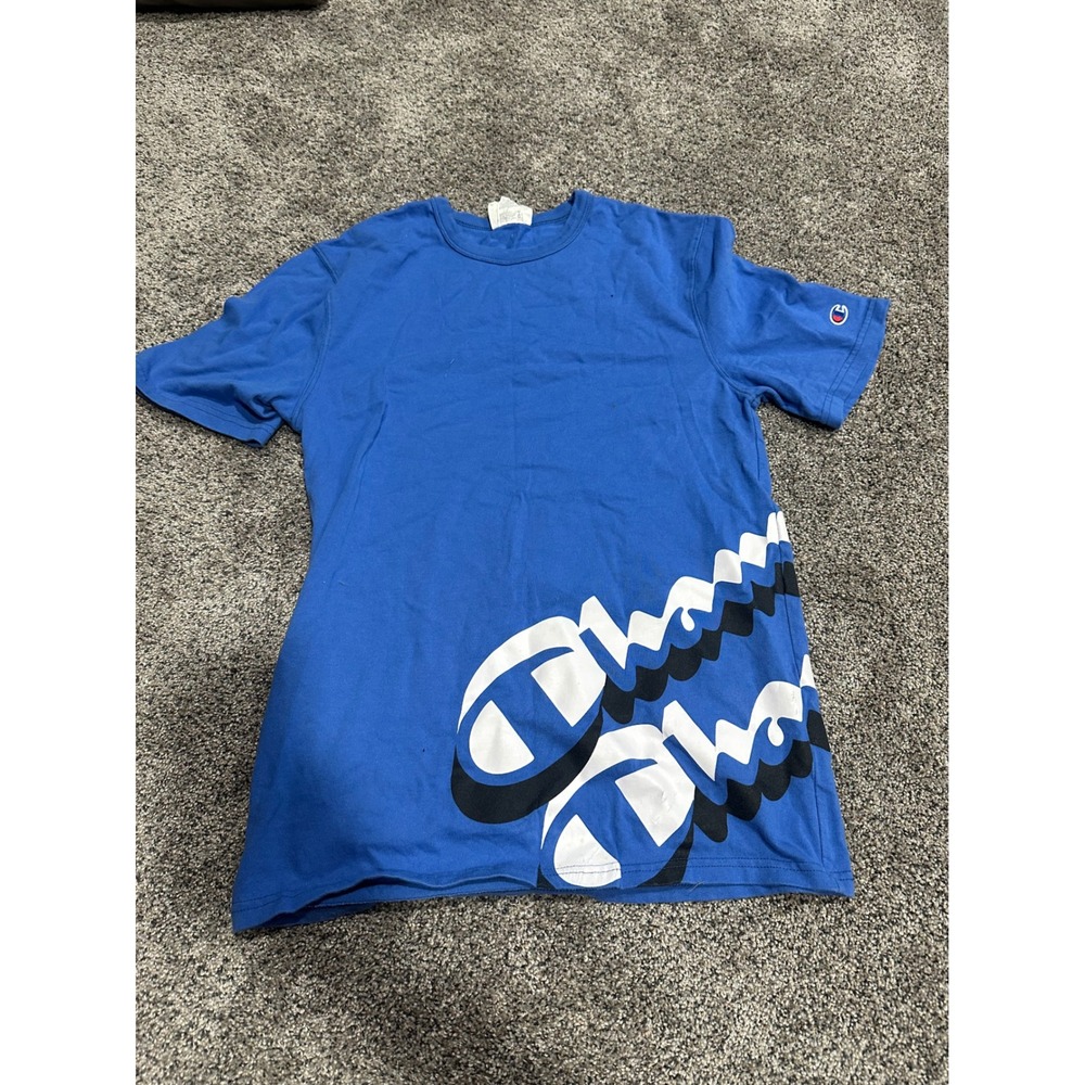 Champion Mens Heritage Graphic T-Shirt Royal Blue Wrap Around Logo Size Medium